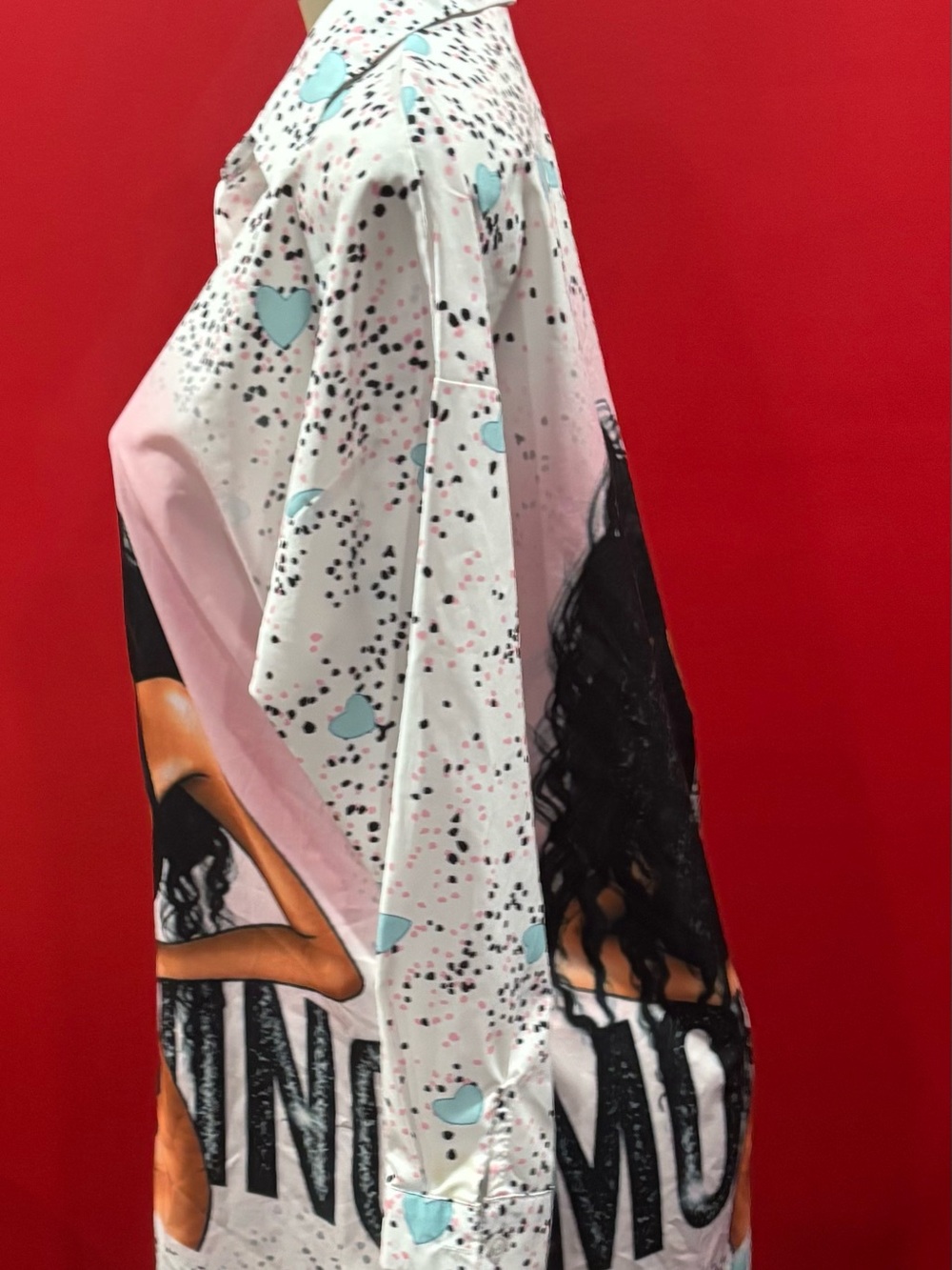Moschino Pink and Black Button-Down Shirt dress with Graphic Woman Print - Picture 4 of 4
